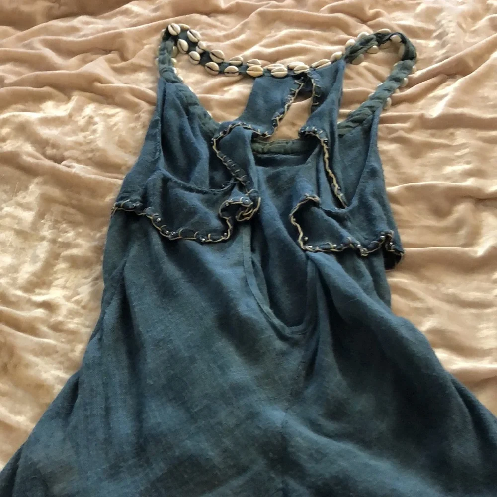 Free People Vintage Seashell Embellished Linen Tank Cami Razor Back Top Size XS - Picture 4 of 7